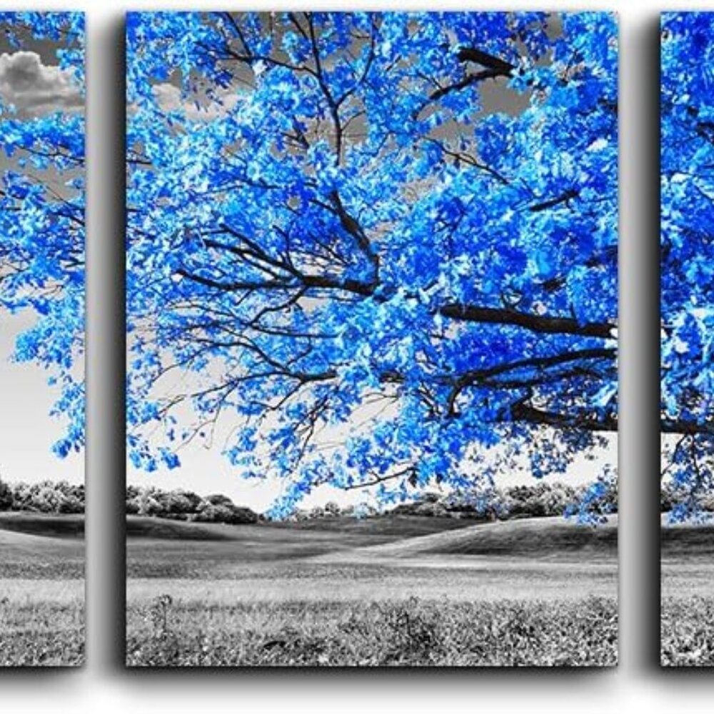 Wall Art For Living Room Black And White Blue Tree Moon Canvas Wall Decor For Ho